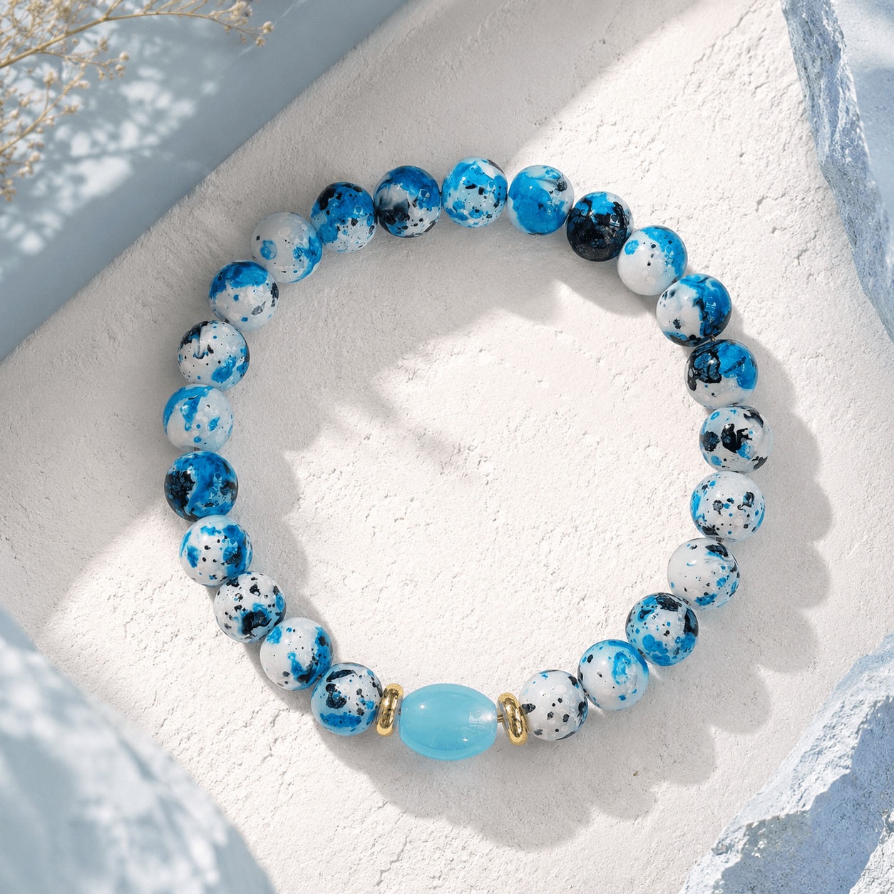 Wealth Bead Bracelet with Blue Agate, Prosperity Design